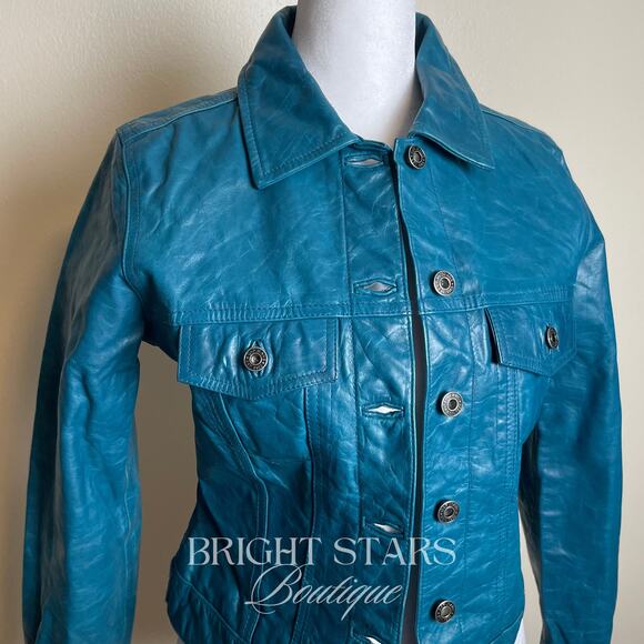 Rare Blue Teal Leather Jacket ASO Dawn Summers Buffy The Vampire Slayer Y2K - Picture 8 of 11